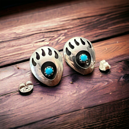 Turquoise & Sterling Silver Post Earrings by Leroy Parker