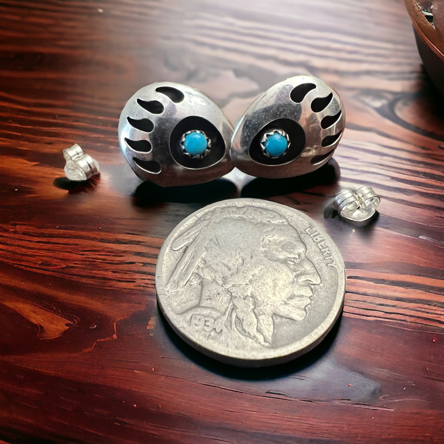 Turquoise & Sterling Silver Post Earrings by Leroy Parker