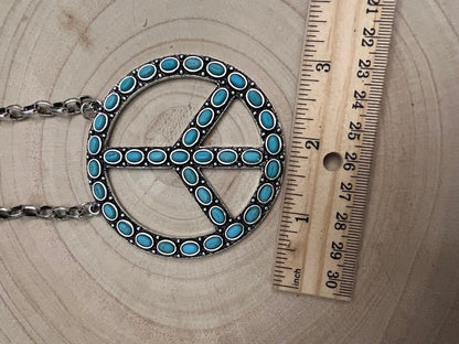 Western Faux Turquoise Peace Necklace - 22 inch