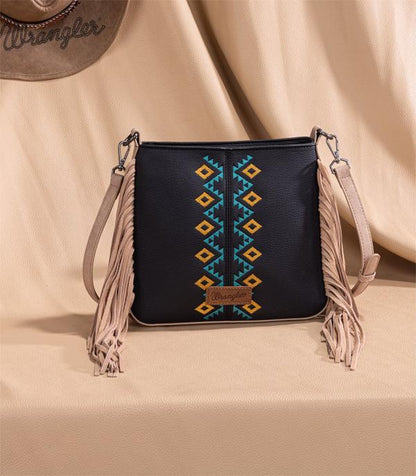 Wrangler Aztec Embroidered Crossbody Bag - Black